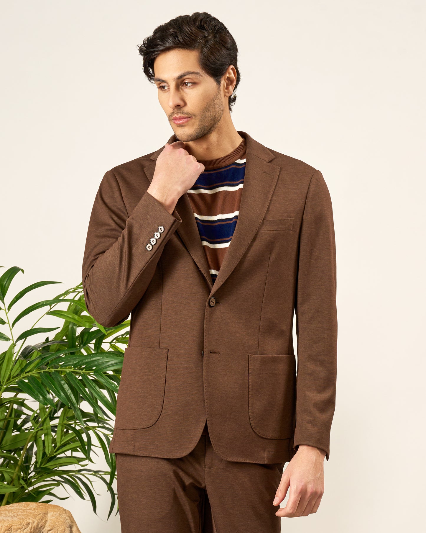 Brown Slim Fit Knitted Suit