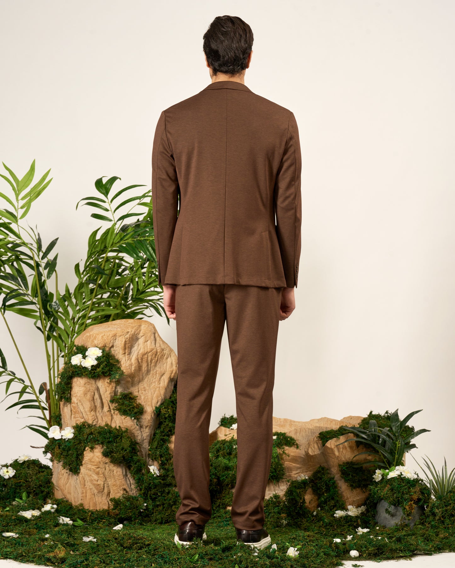 Brown Slim Fit Knitted Suit