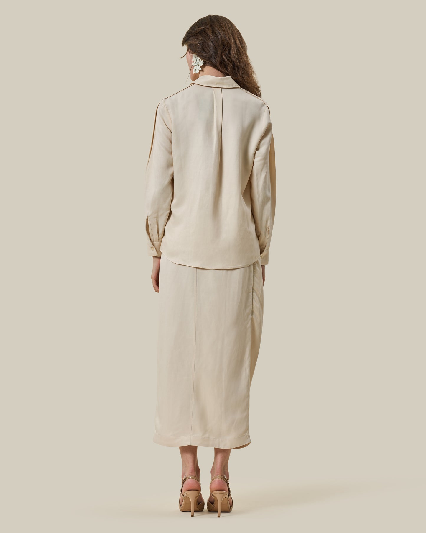 Beige Concealed-Placket Long-Sleeve Shirt