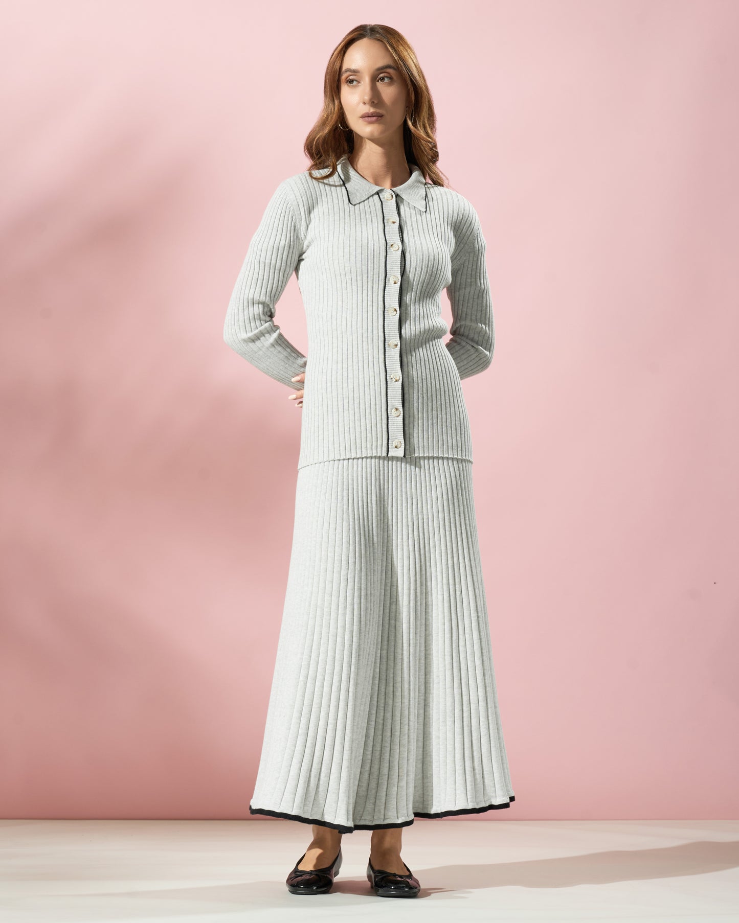 Ribbed Knit Button-Down Top