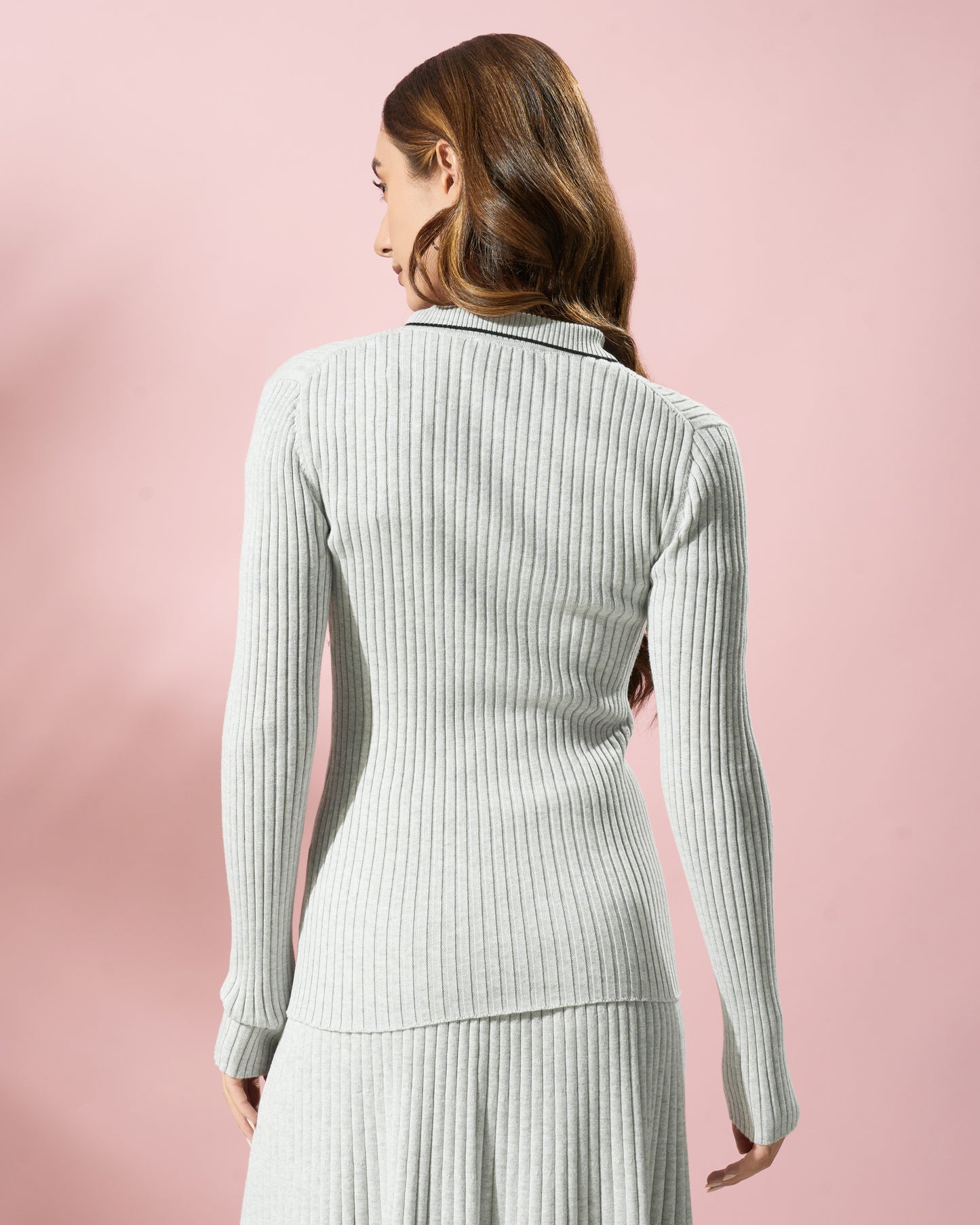 Ribbed Knit Button-Down Top