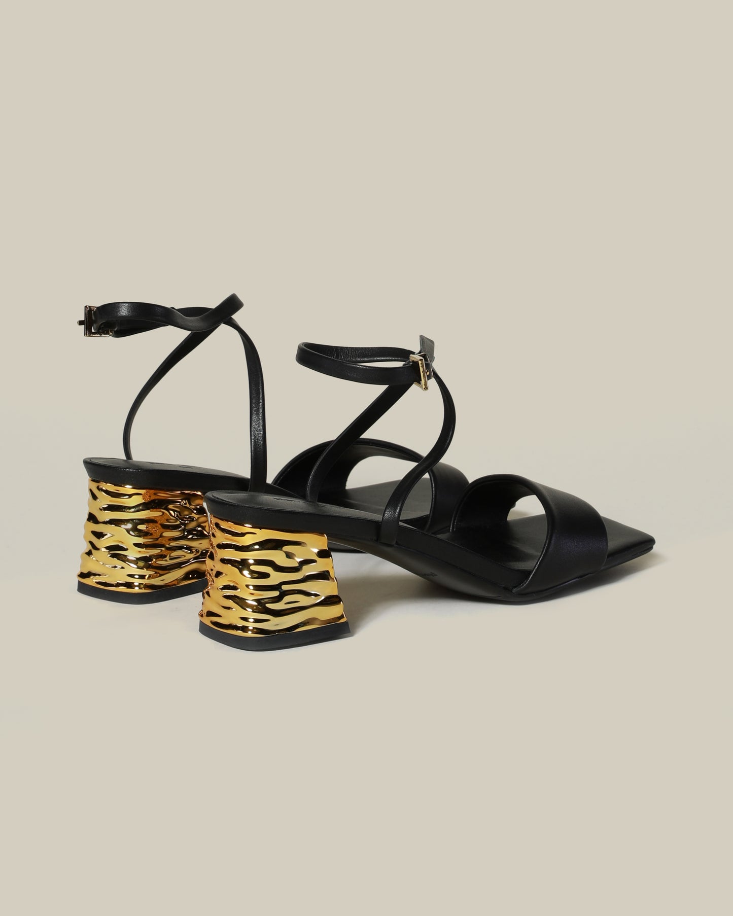Metallic Block Heeled Sandals