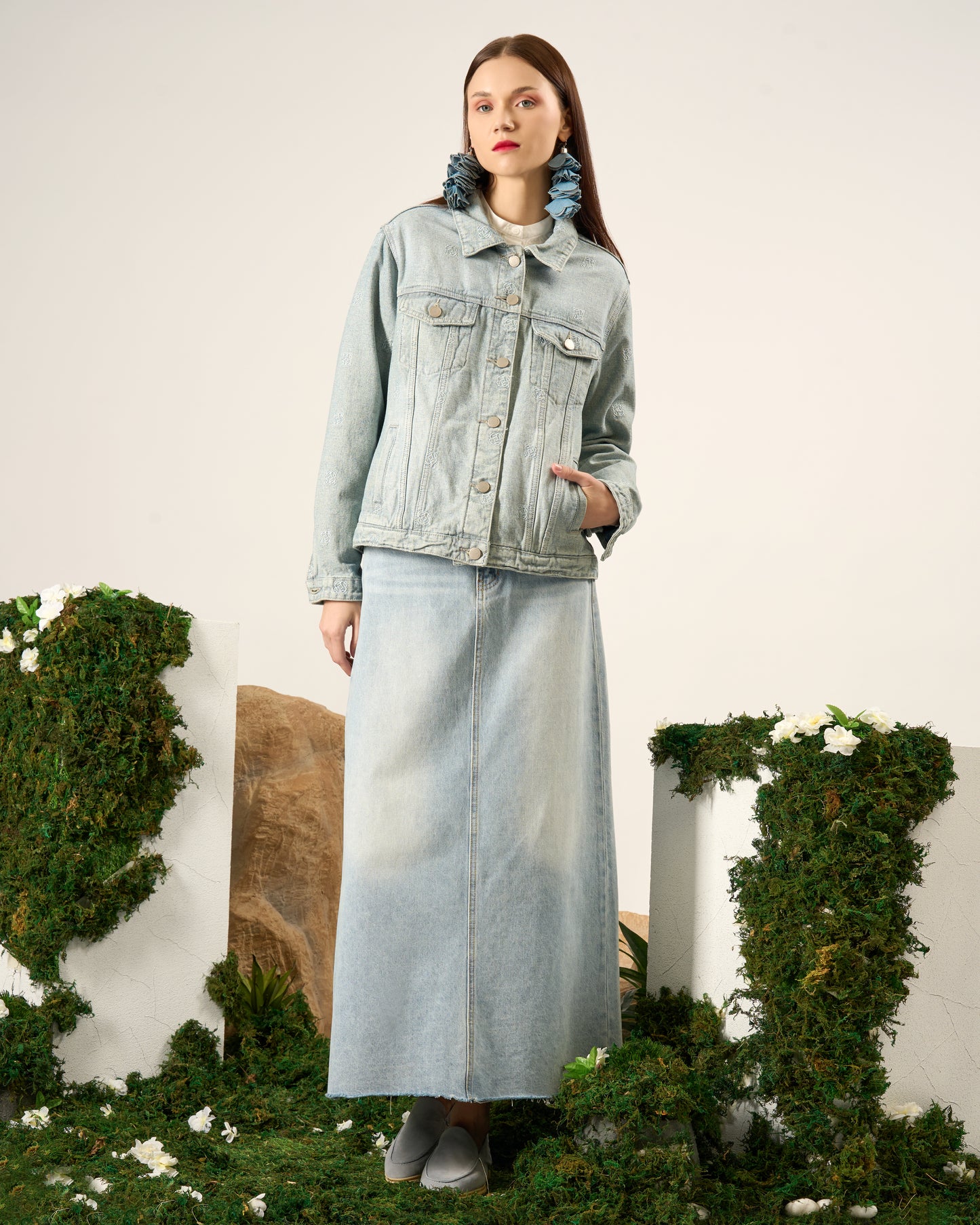 Vintage Wash Embroidered Denim Jacket