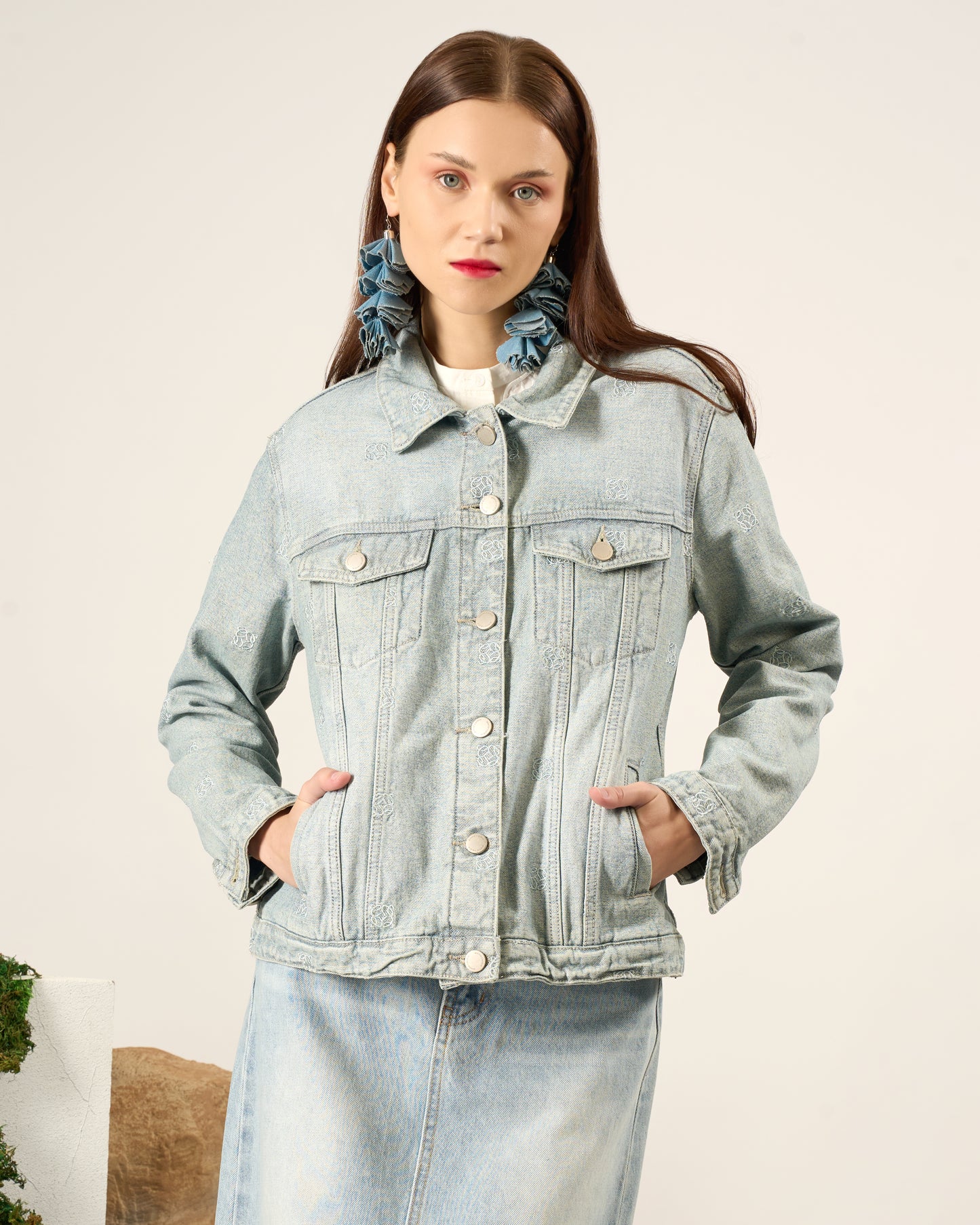 Vintage Wash Embroidered Denim Jacket