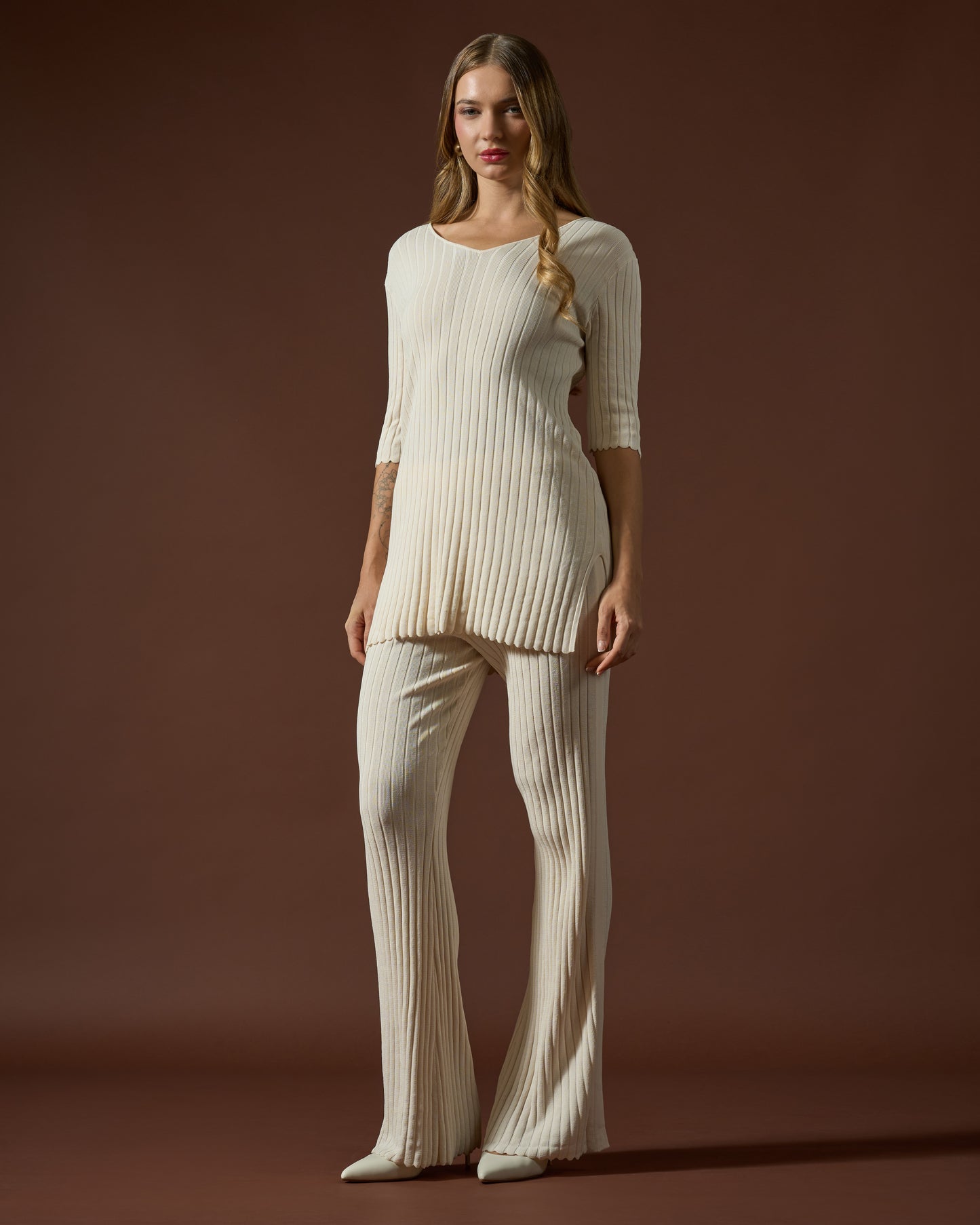 Ribbed V-Neck Knit Top