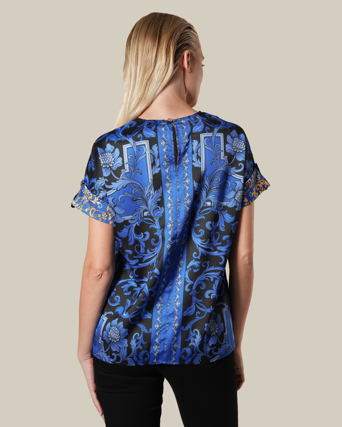 Blue Floral Baroque Top