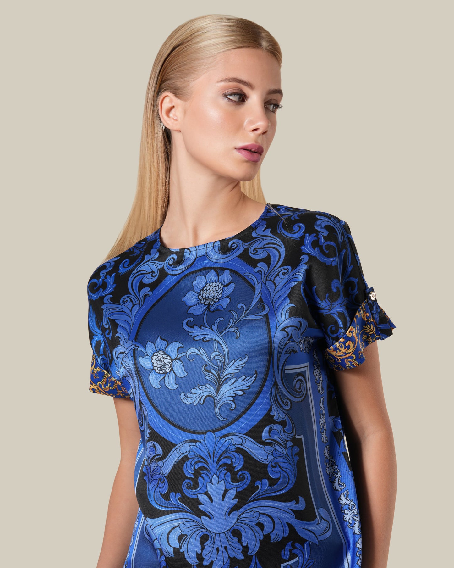 Blue Floral Baroque Top