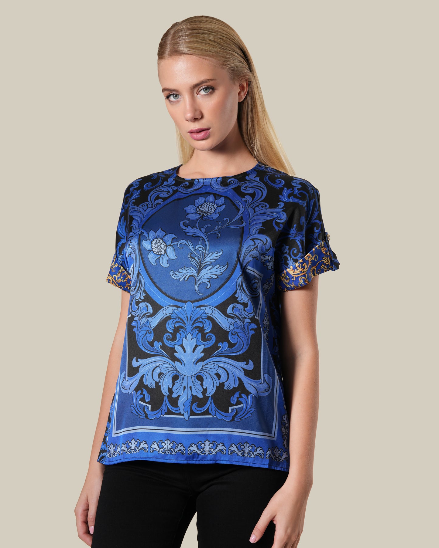 Blue Floral Baroque Top