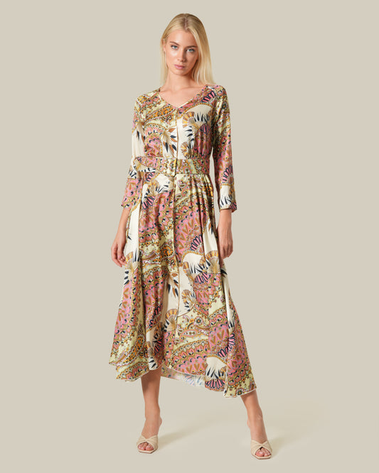 Retro Patterned Loose Maxi Dress