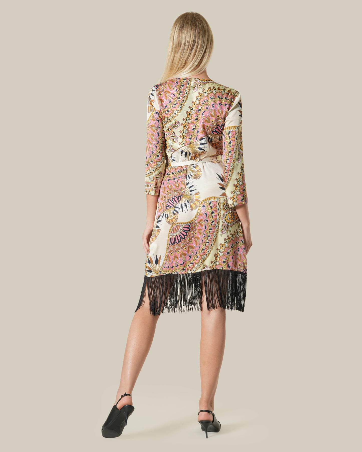 Fringed Paisley Print Wrap Dress