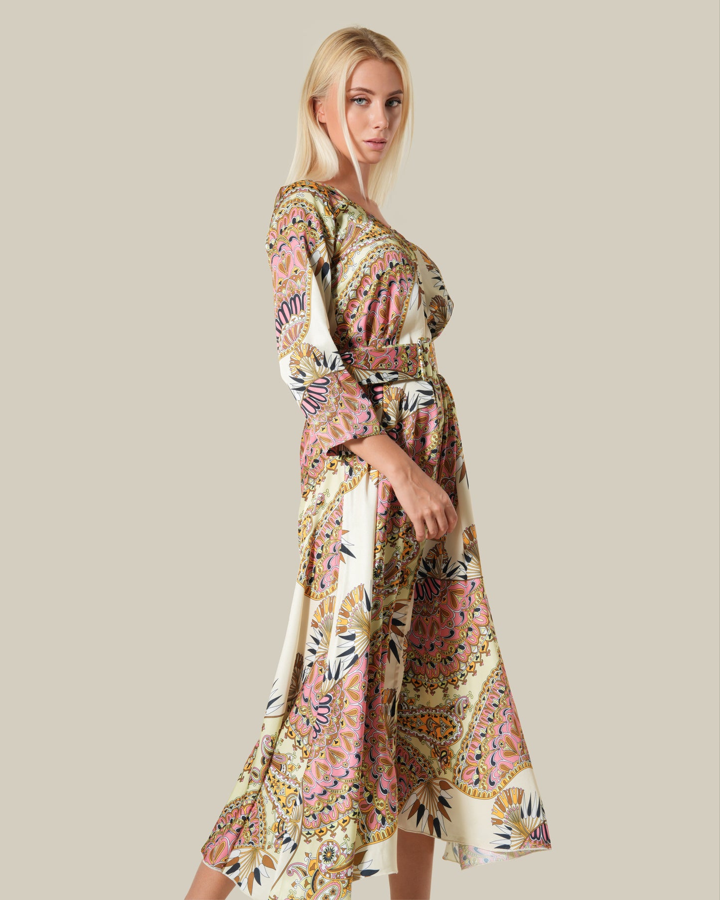 Retro Patterned Loose Maxi Dress