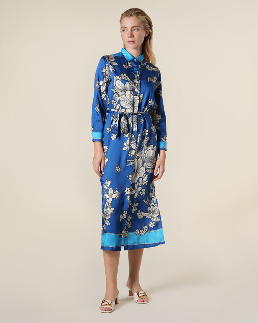 Royal Floral Print Midi Shirt Dress