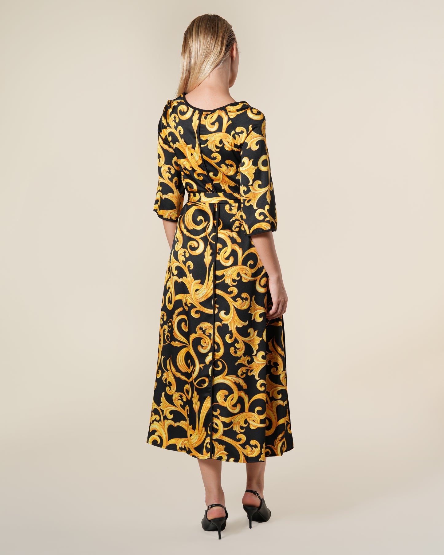 Classic Baroque Print Midi Dress