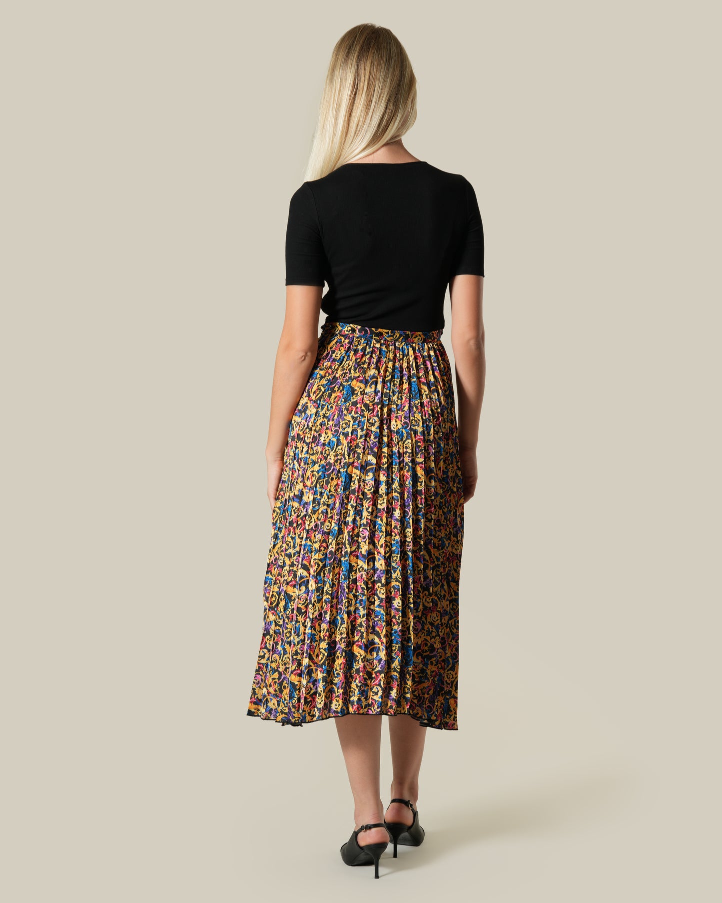 Multicolor Baroque Printed Plisse Midi Dress