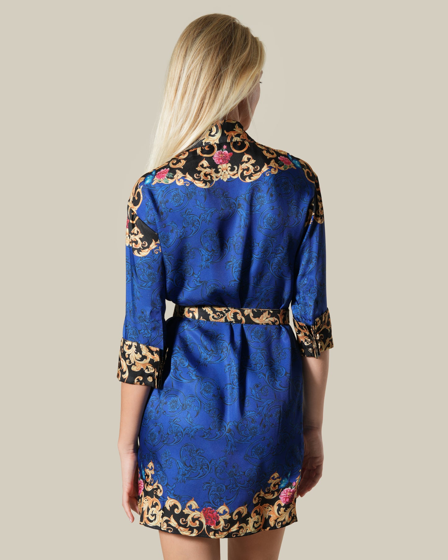 Baroque Floral Placement Printed Dress