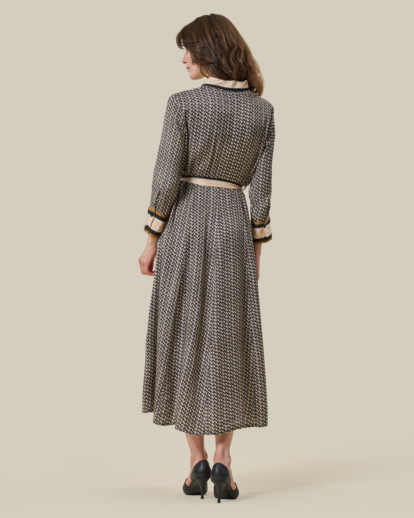 Geometric Printed Belted Shirt Dress