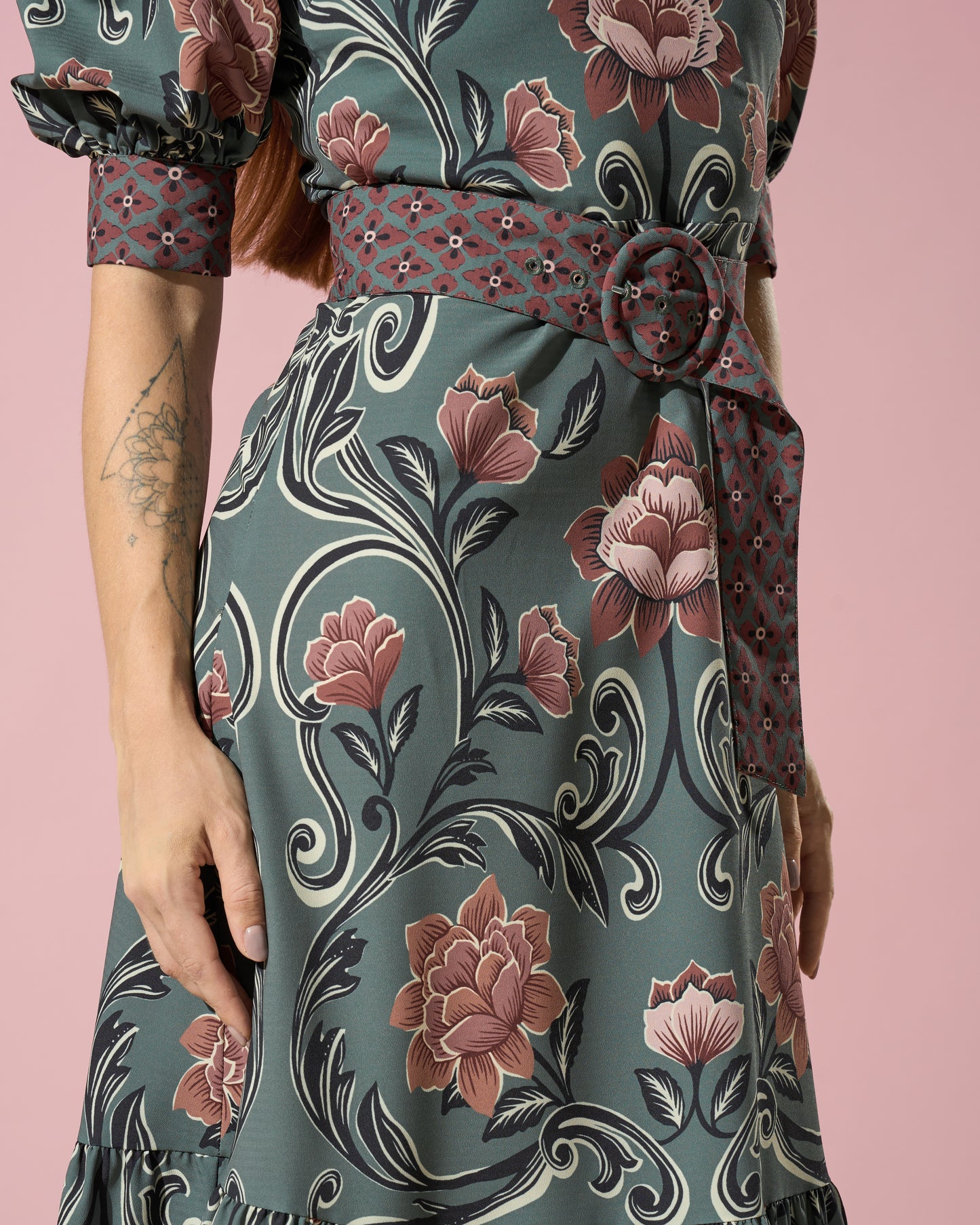 Balloon-Sleeve Floral Dress