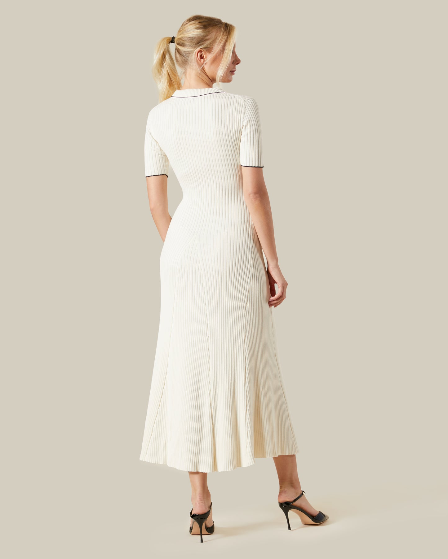 Contrast Tipping Ribbed Knit Maxi Dress