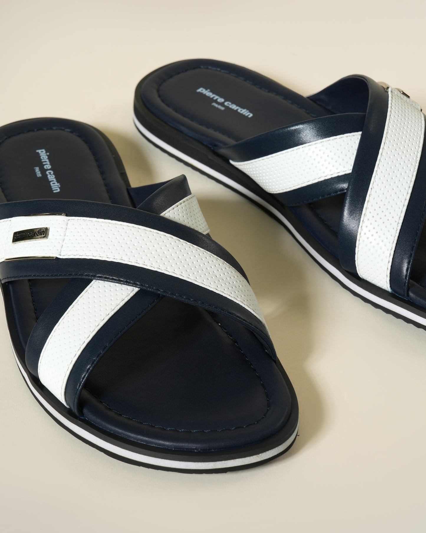 Two Tone Navy Leather Sandals