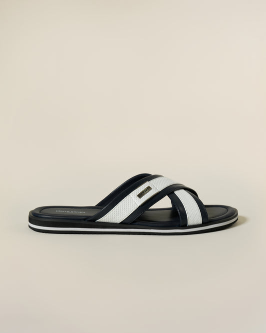 Two Tone Navy Leather Sandals