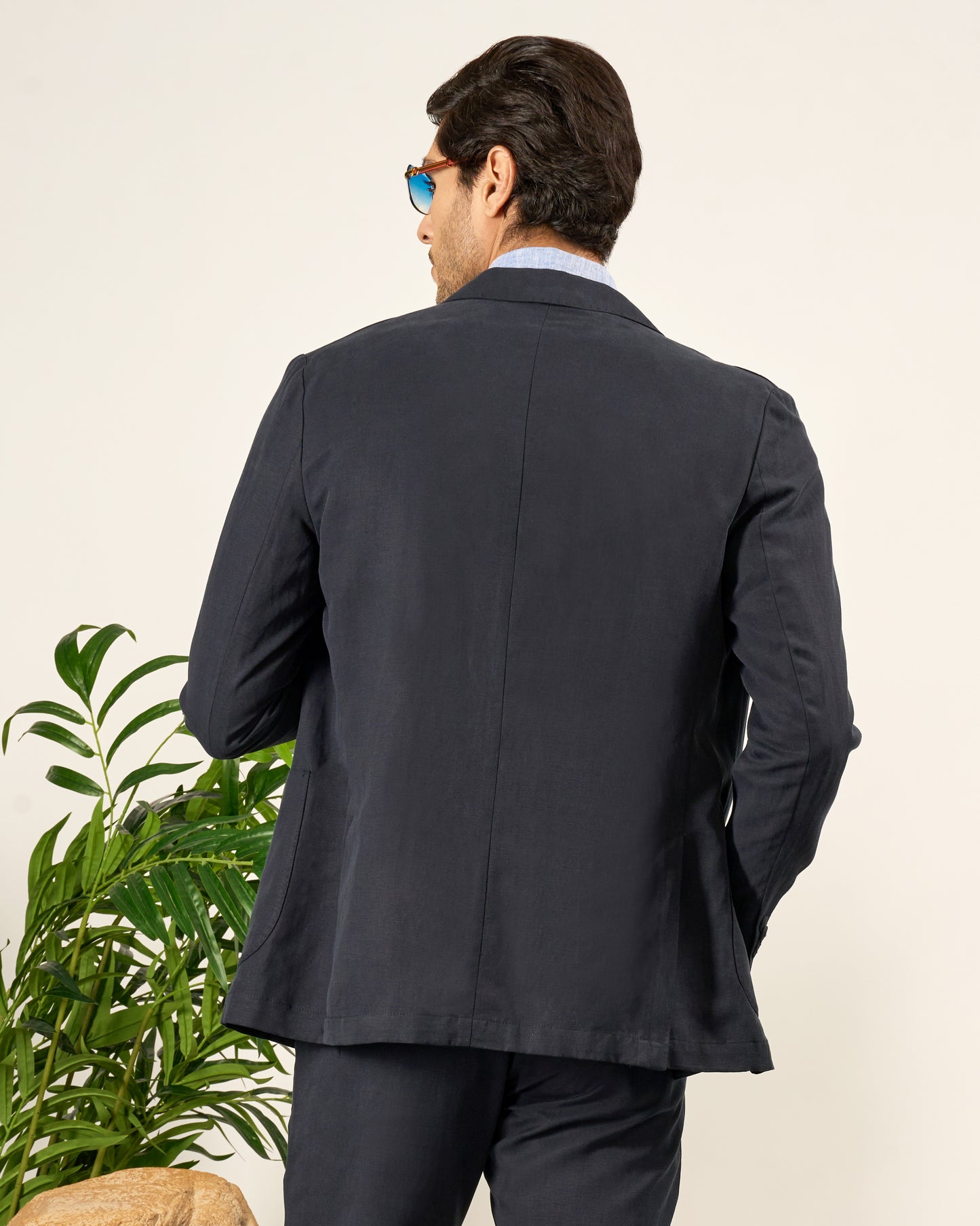 Navy Blue Linen Blend Sport Jacket