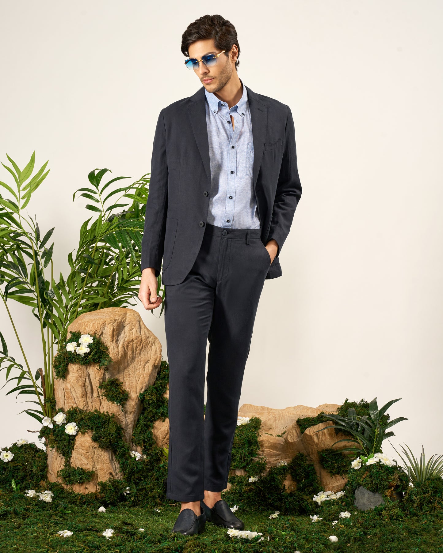 Navy Blue Linen Blend Sport Jacket