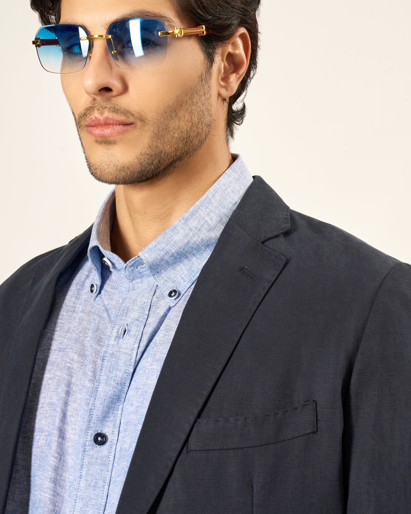 Navy Blue Linen Blend Sport Jacket