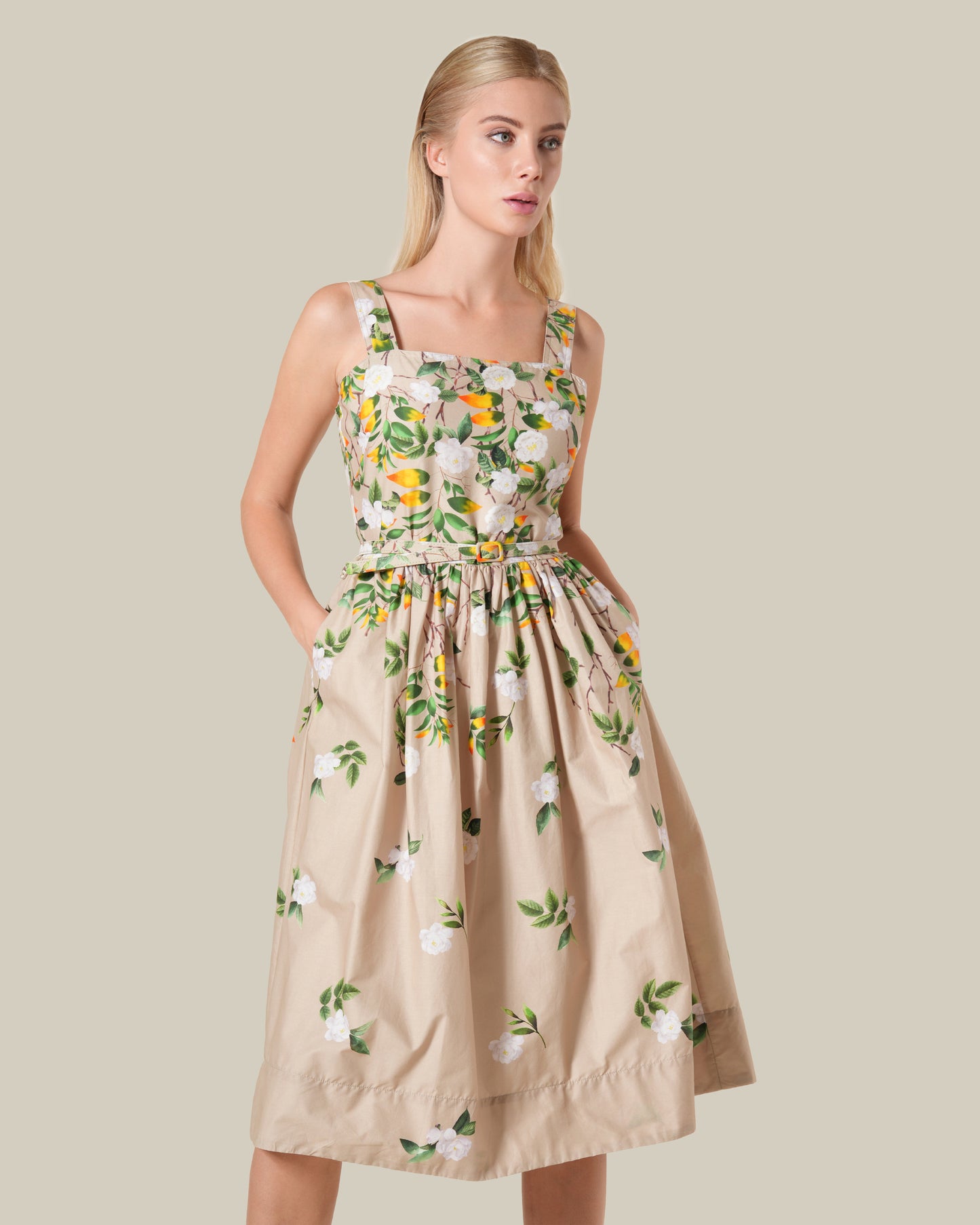 Floral Print Sleeveless Cotton Dress