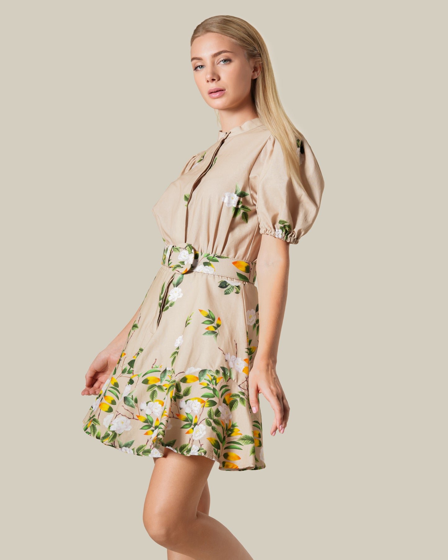 Floral Mini Dress with Buckled Belt