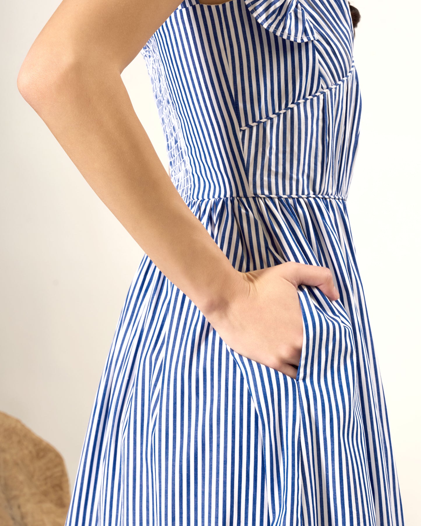 Pinstripe Ruffle Maxi Dress