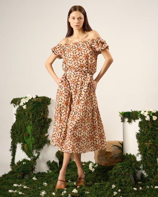 Amber Mosaic Off-Shoulder Dress