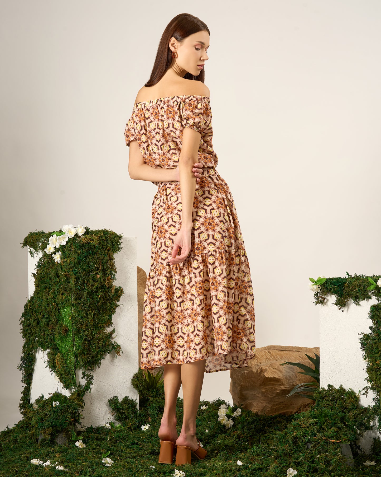 Amber Mosaic Off-Shoulder Dress