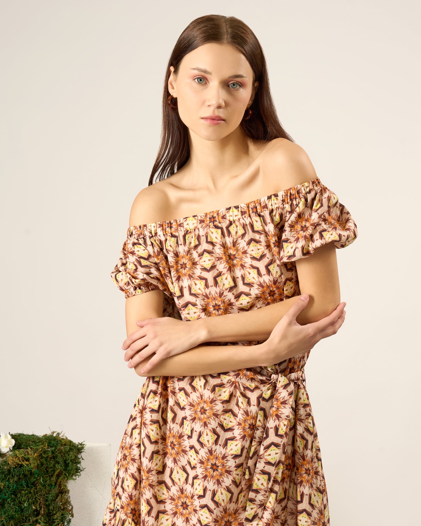 Amber Mosaic Off-Shoulder Dress