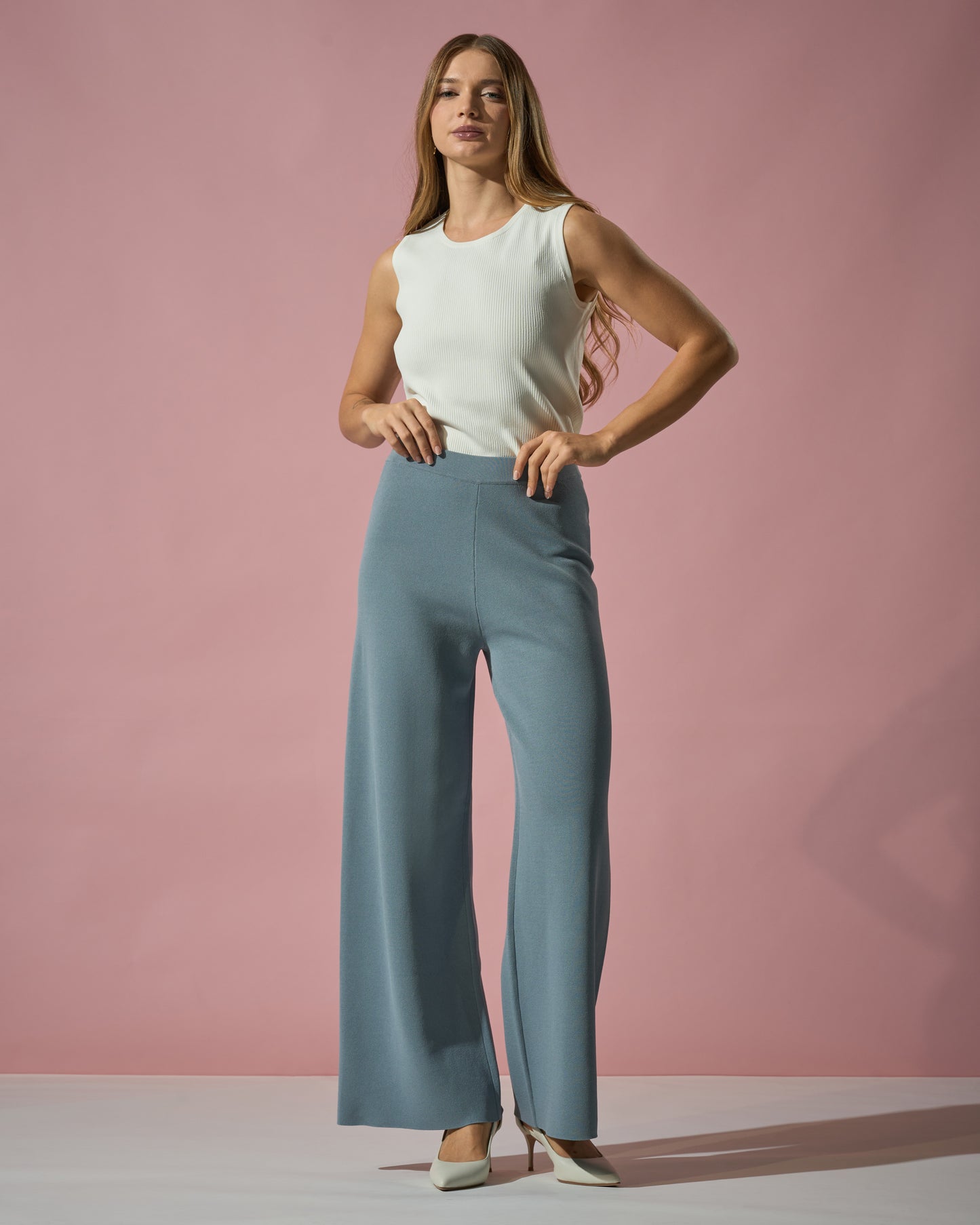 Light Blue Viscose-Blend Trousers