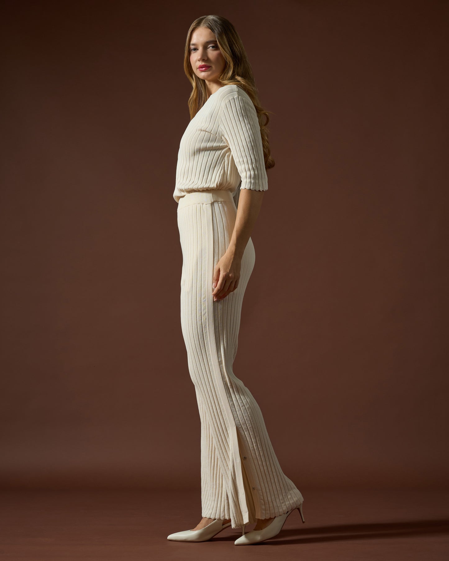 Ribbed Knit Flared Pants