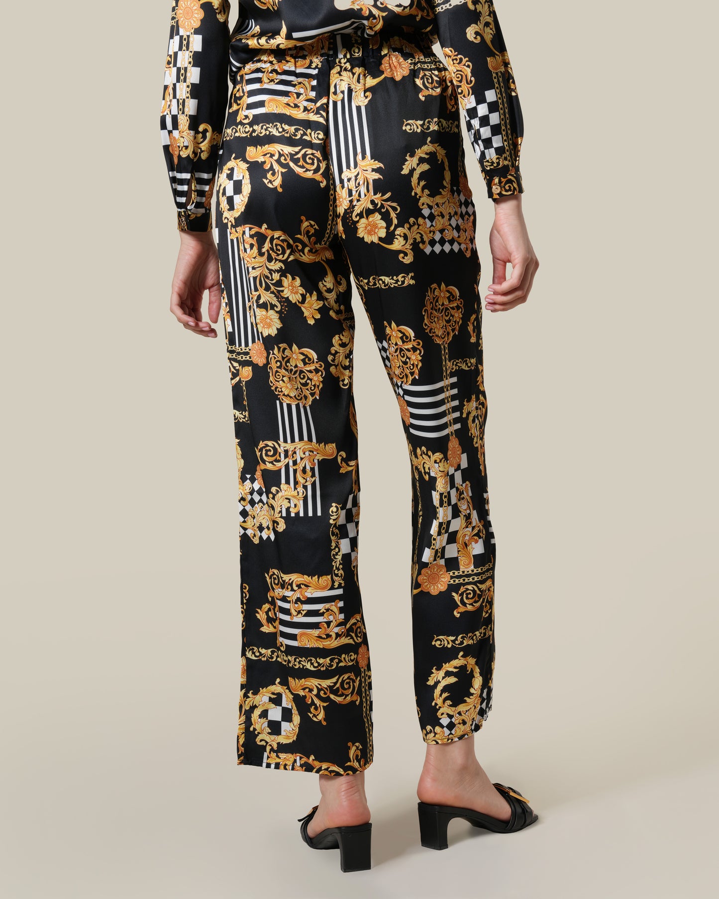 Geometric Baroque Printed Wide Leg Pants