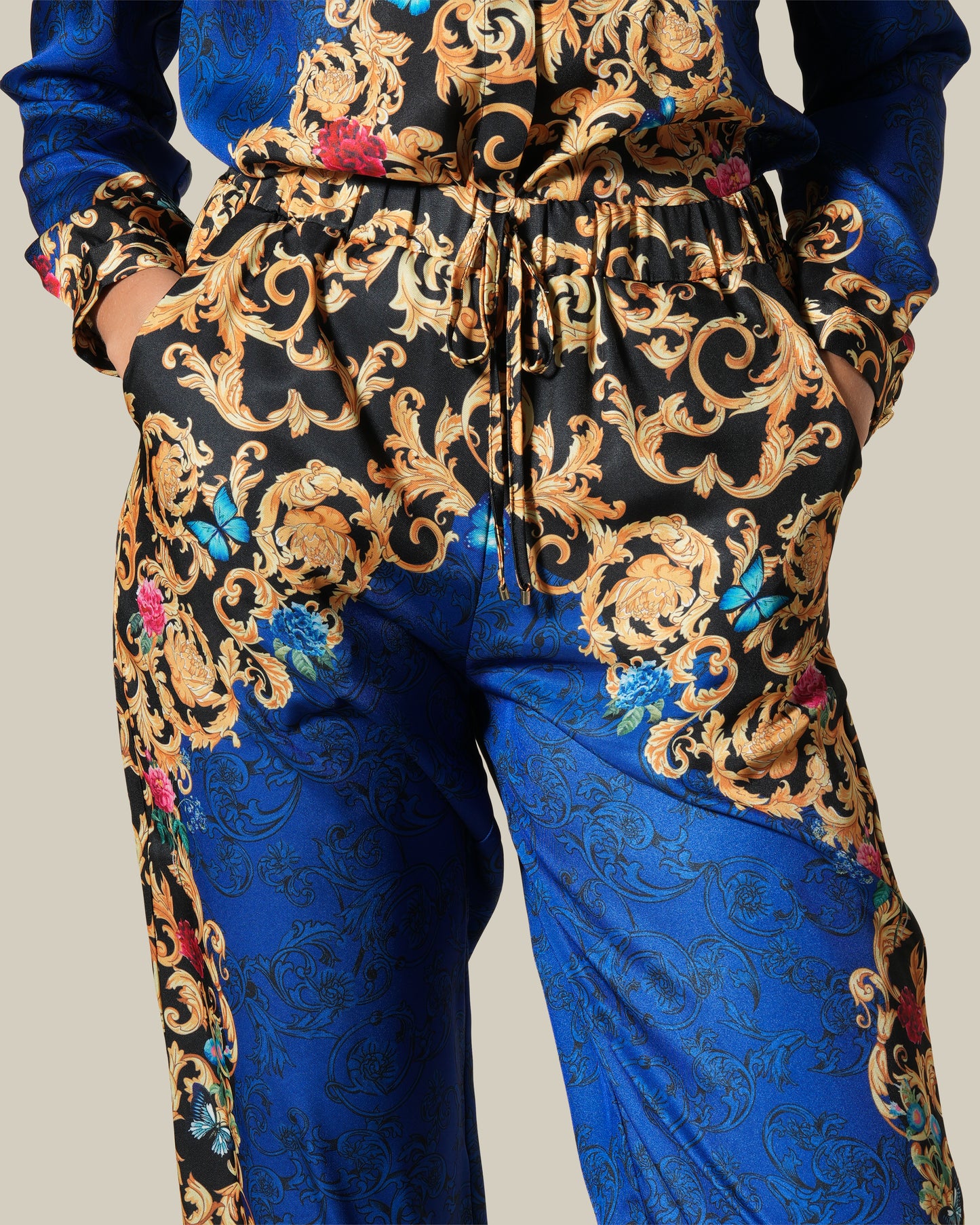 Baroque Floral Placement Printed Pants