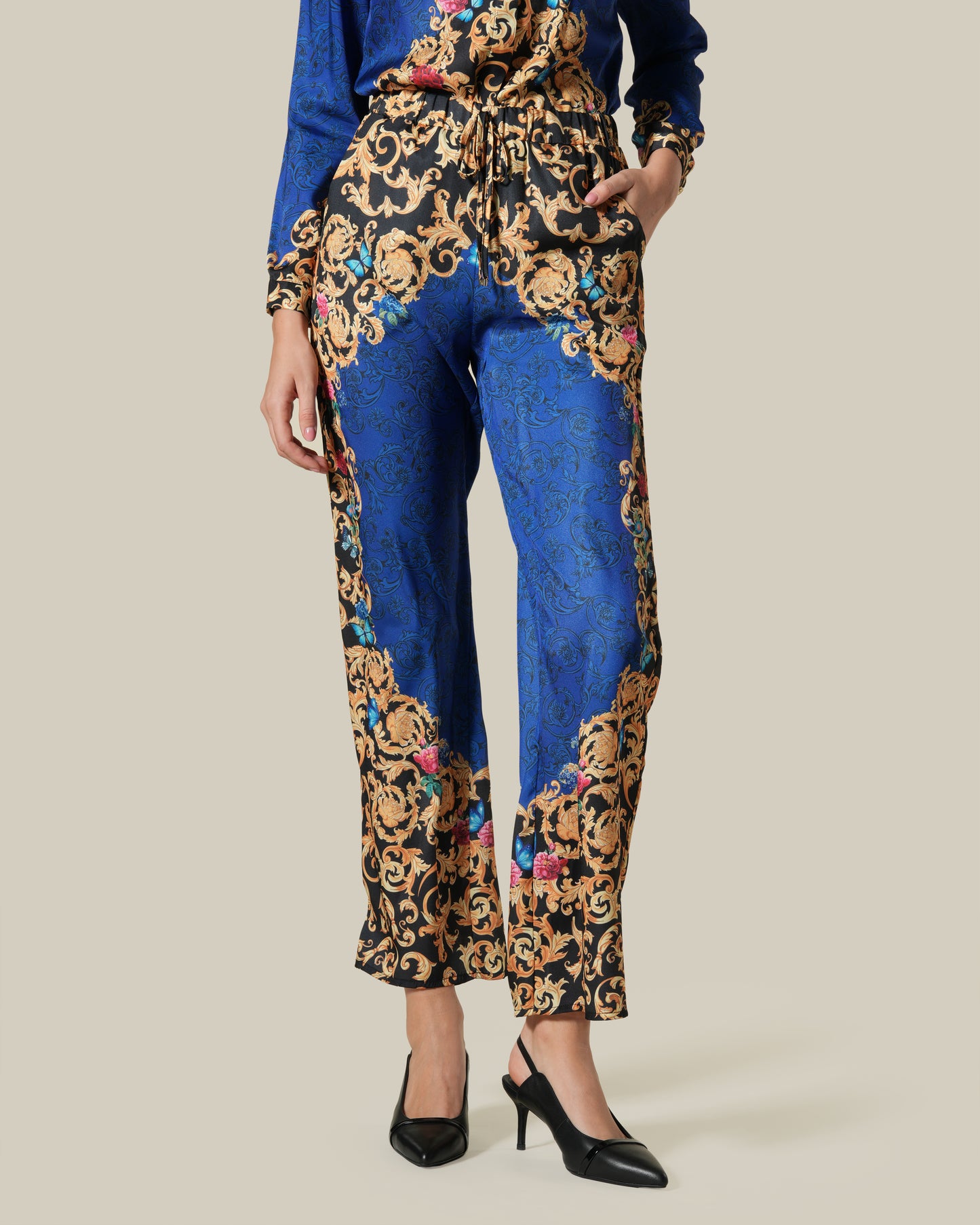 Baroque Floral Placement Printed Pants