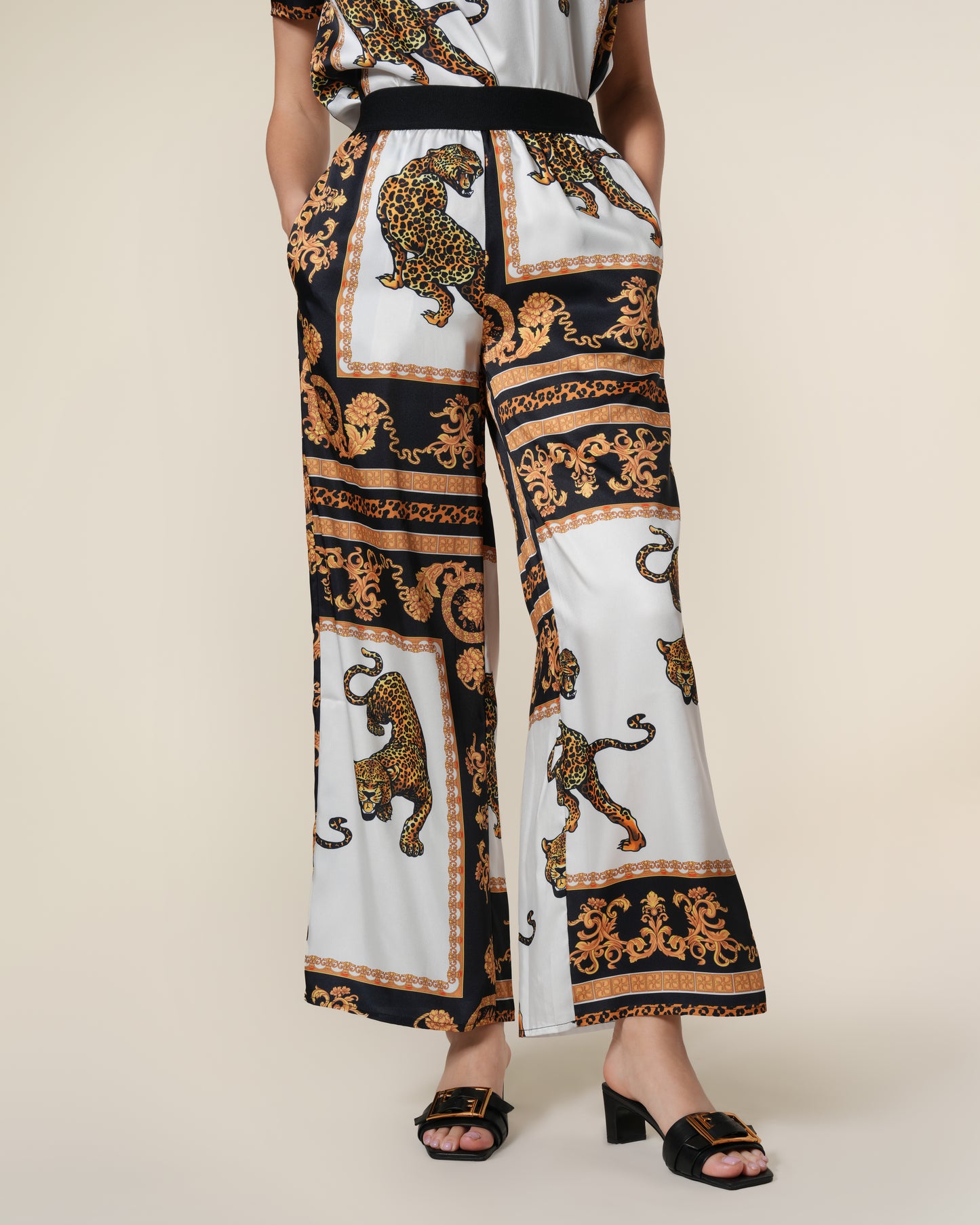 Leopard Baroque Printed Wide Leg Pants
