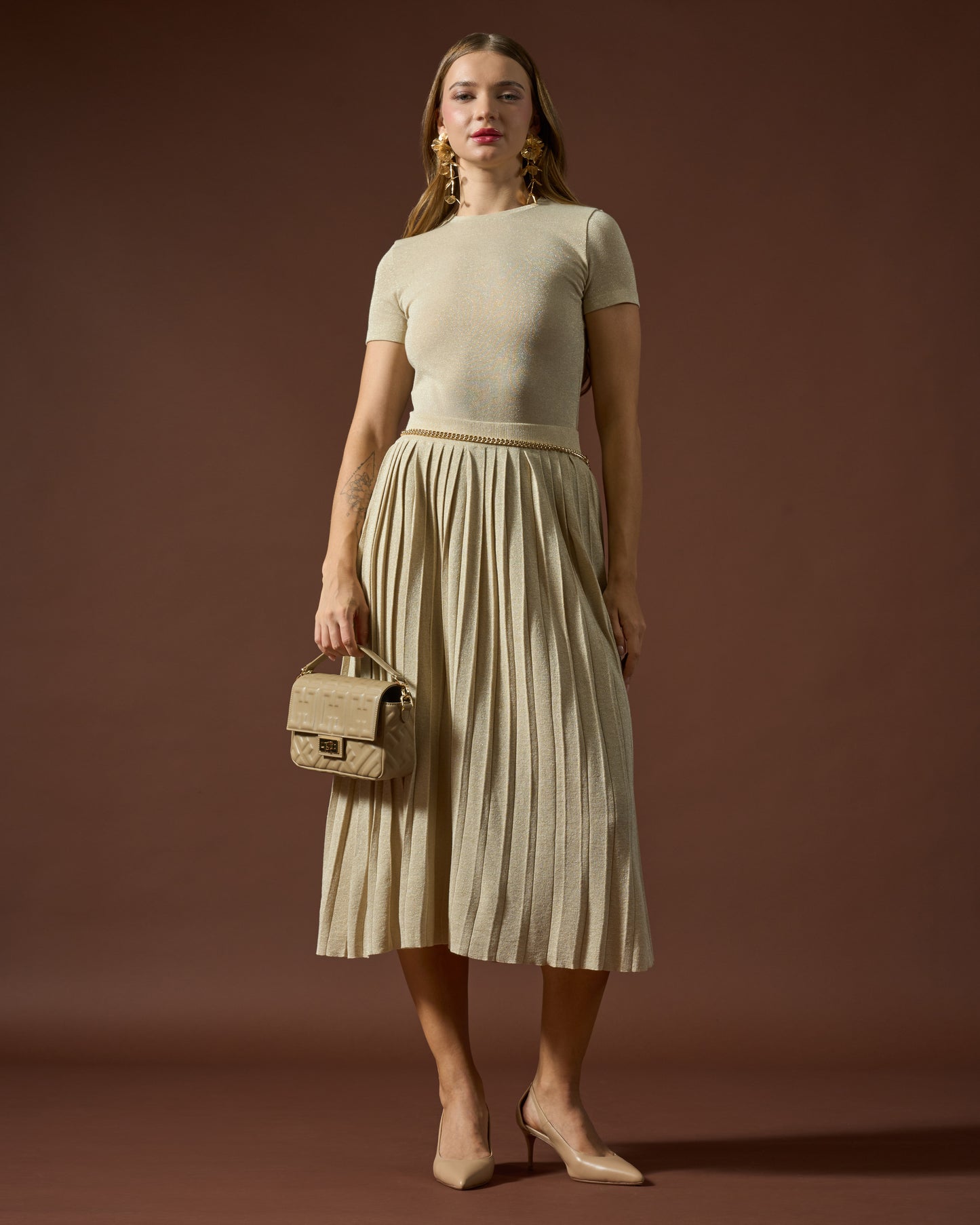Golden Luxe Pleated Skirt