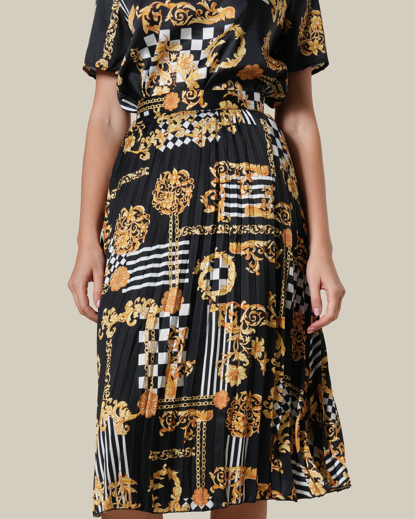 Geometric Baroque Print Midi Skirt