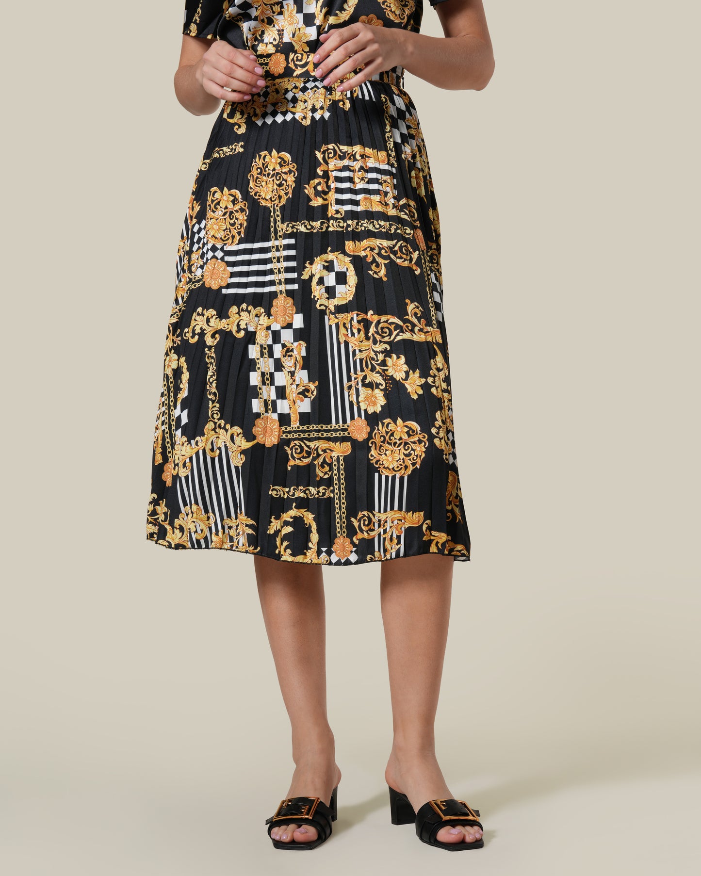 Geometric Baroque Print Midi Skirt