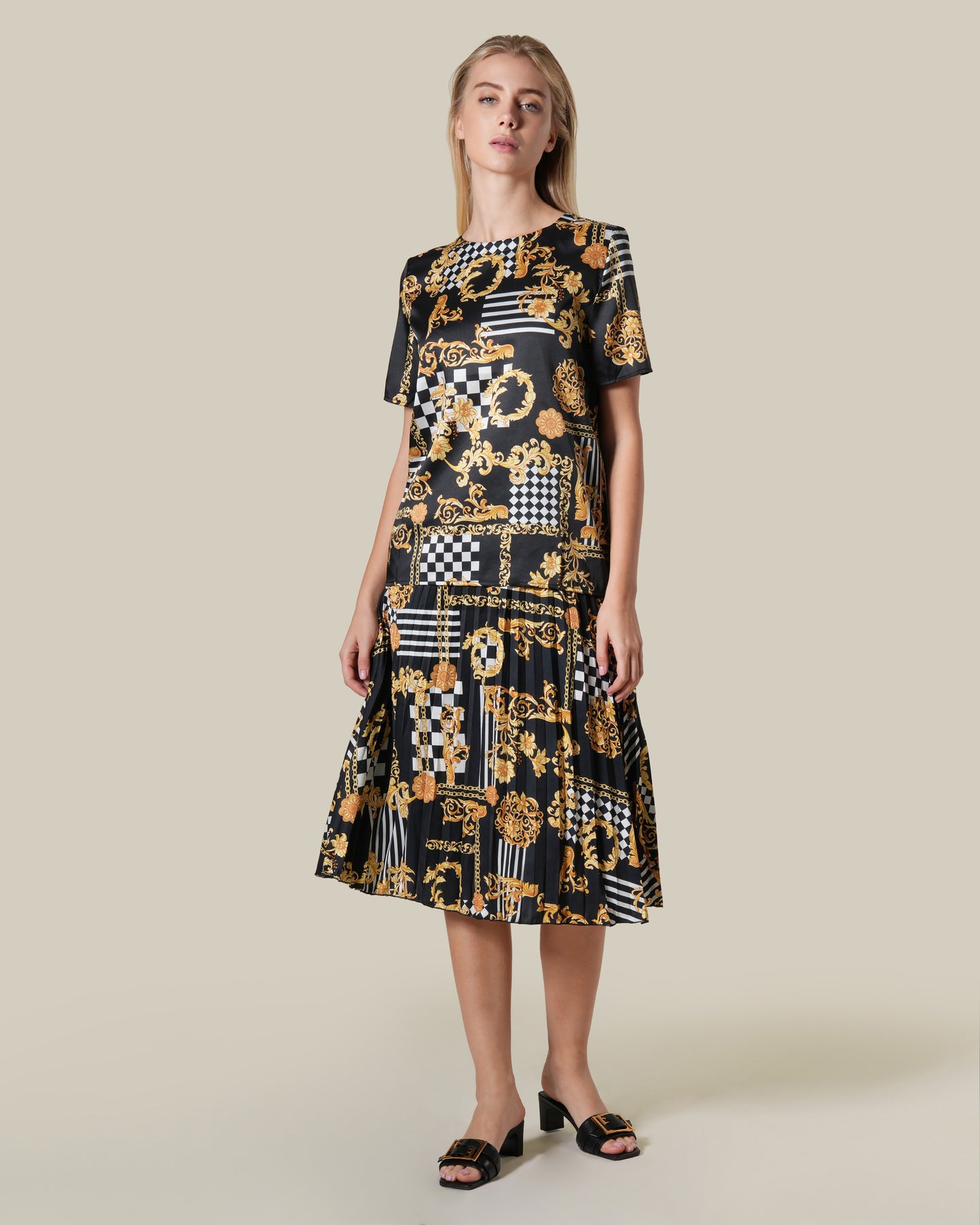 Geometric Baroque Print Midi Skirt