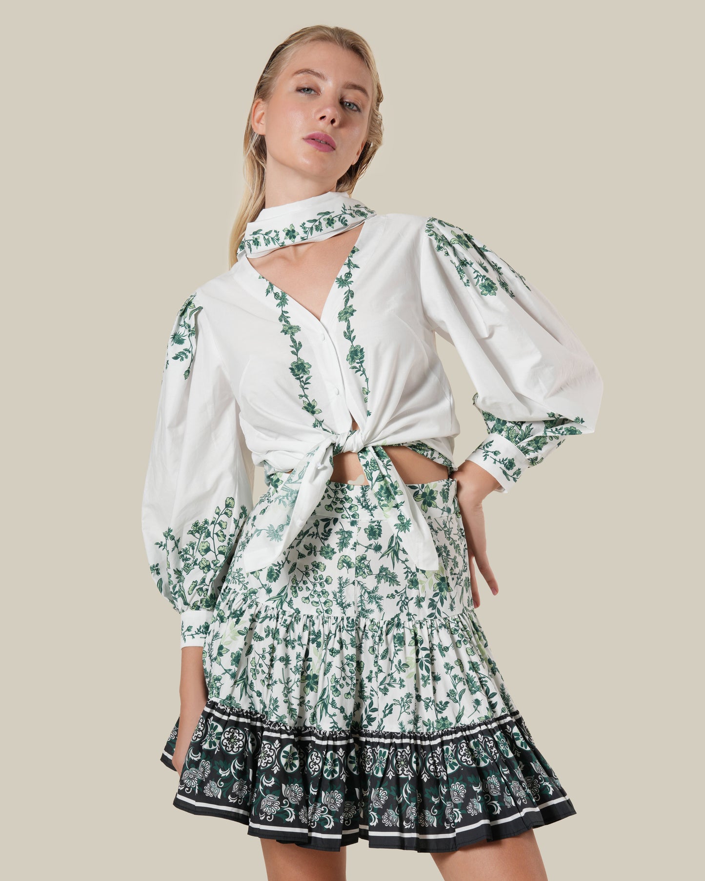 Self-tie Ditsy Floral Print Shirt