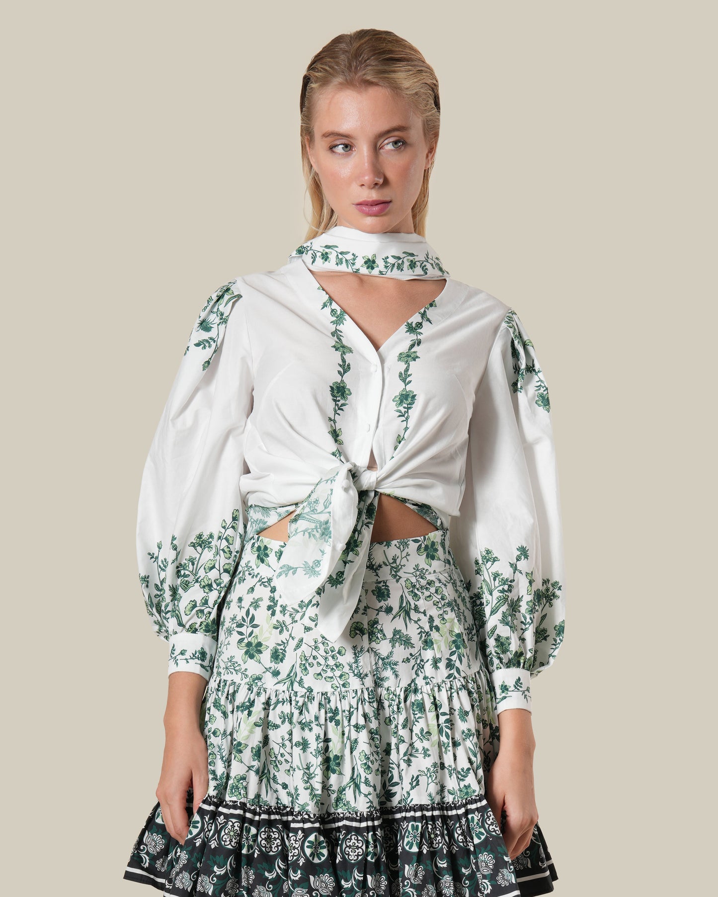 Self-tie Ditsy Floral Print Shirt