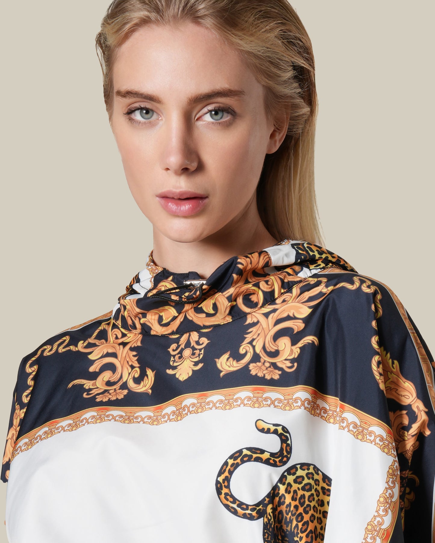 Hooded Leopard Baroque Print Raincoat