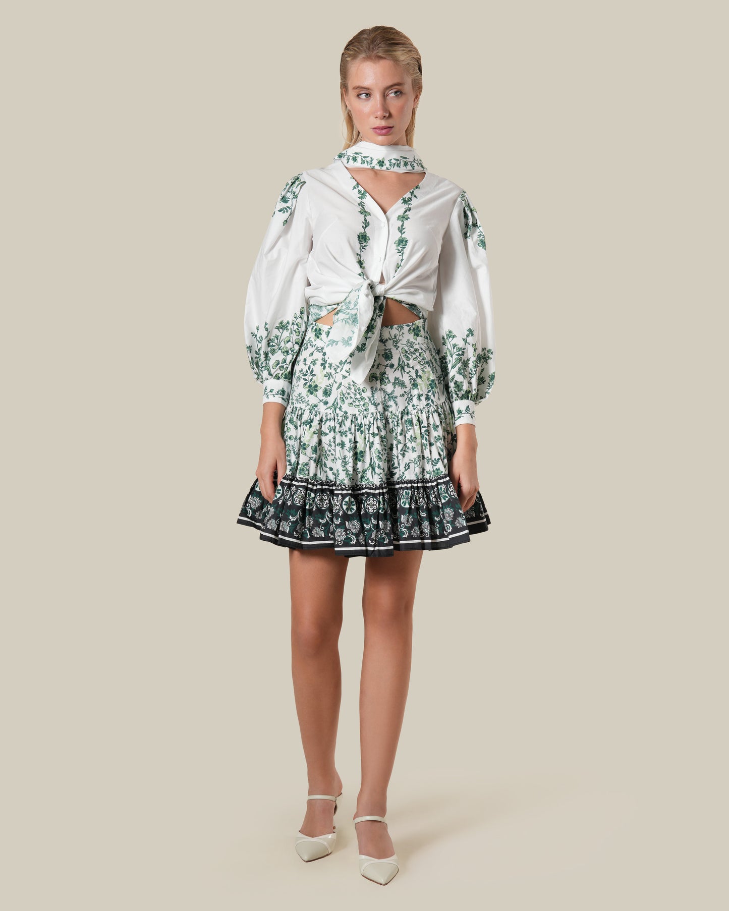 Tiered Ditsy Floral Print Mini Skirt