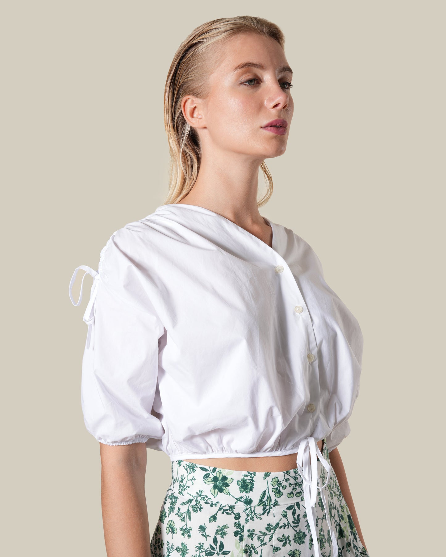 White Cotton Drawstring Top