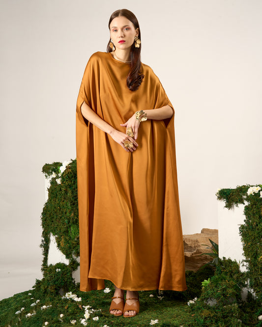 Satin Drape Kaftan Dress