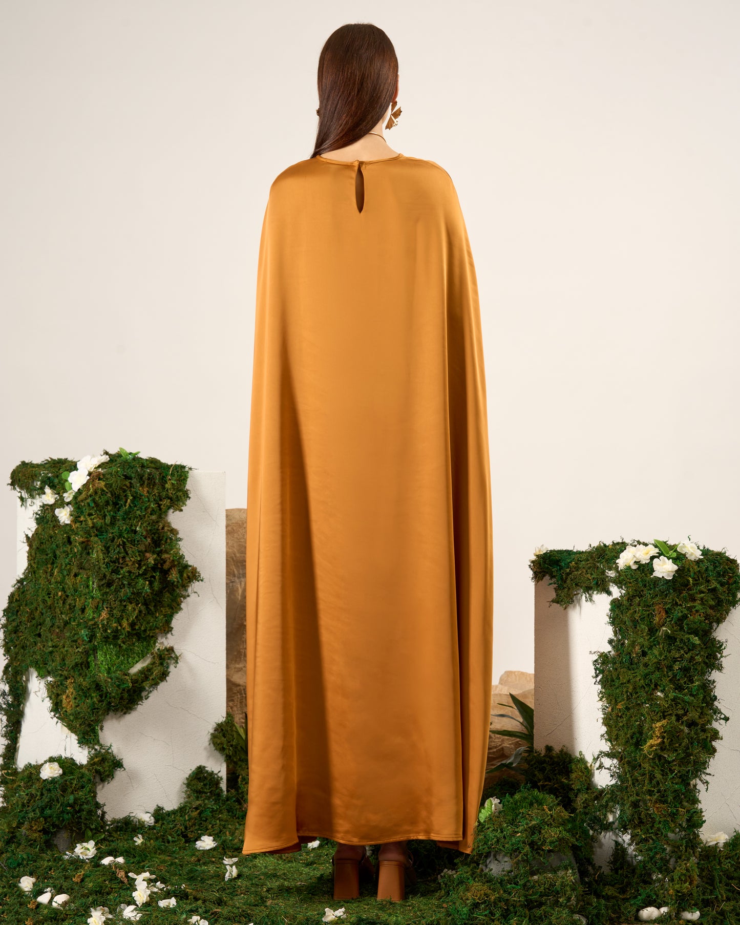Satin Drape Kaftan Dress